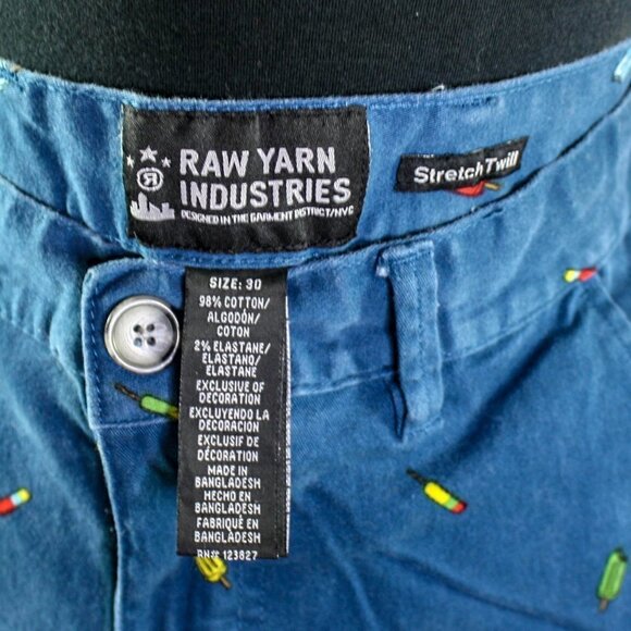 Raw Yarn Industries Shorts Stretch Twill Popsicle Print Blue Size 30 - Picture 2 of 6